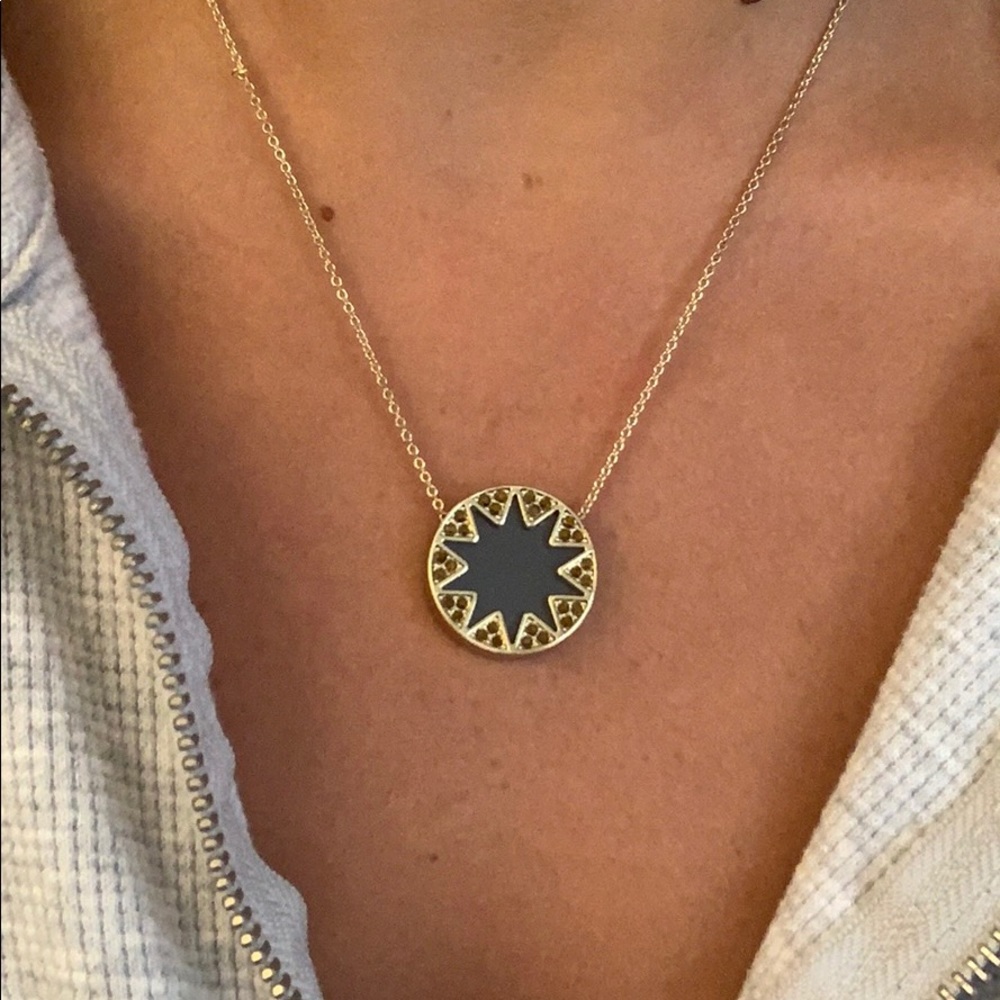 Gold and Black Leather Starburst Necklace